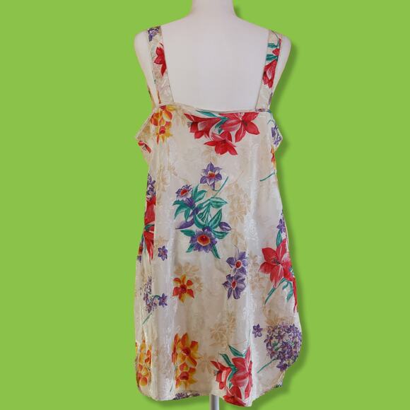 Vintage Expressions White Cream Floral Slip Dress, L - Picture 3 of 6